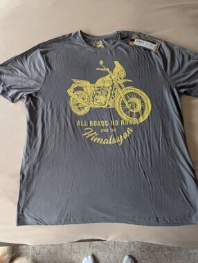 Royal Enfield Men’s Himalayan Mtcycle Graphic T Shirt 2XL Gray Yellow Biker NWT